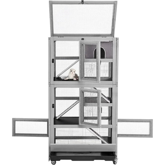 Guangdong Multilevel Wooden Small Pet Cage With Ramp Hideout Tray