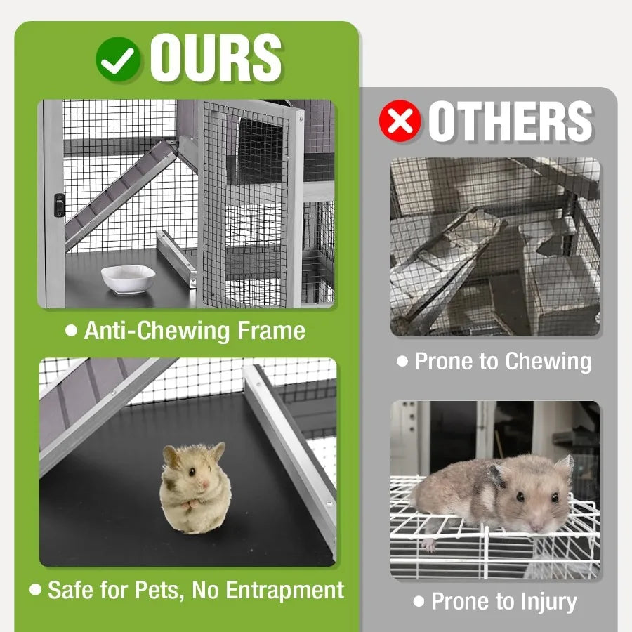 Guangdong Multilevel Wooden Small Pet Cage With Ramp Hideout Tray