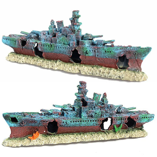 MOJOYCE Aquarium Warship Wreckage Ornament For Fish Tank Decor