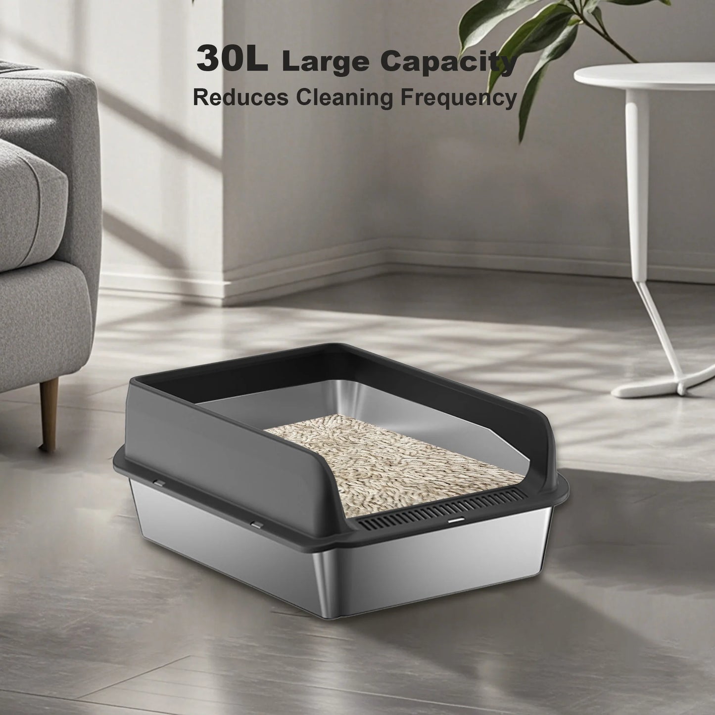 HiMISSH Stainless Steel Cat Litter Box With High Sides