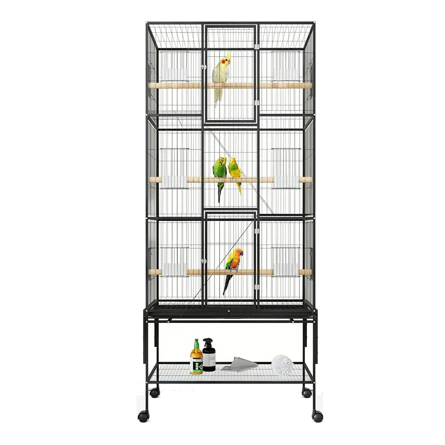 DishyKooker Bird Cage With Rolling Storage Stands And Bowls