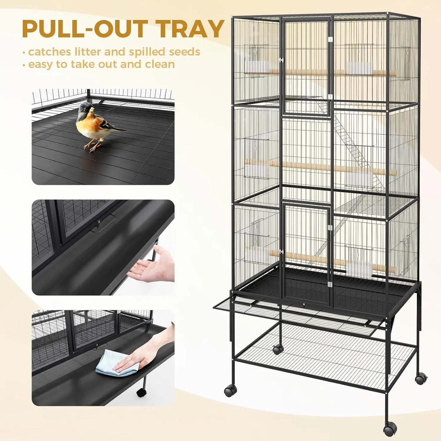 DishyKooker Bird Cage With Rolling Storage Stands And Bowls