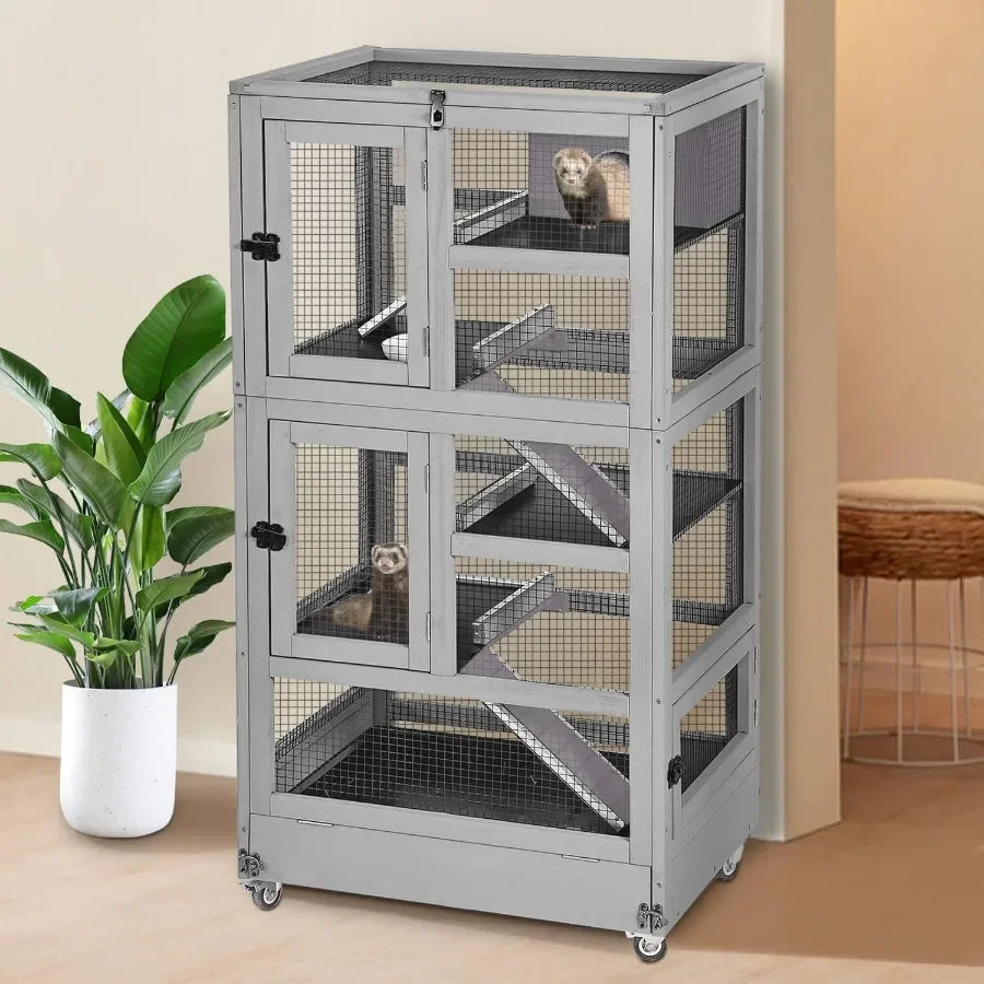 Guangdong Multilevel Wooden Small Pet Cage With Ramp Hideout Tray