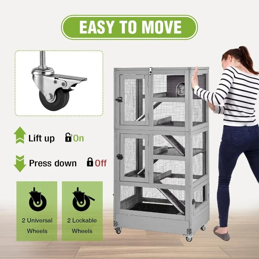 Guangdong Multilevel Wooden Small Pet Cage With Ramp Hideout Tray