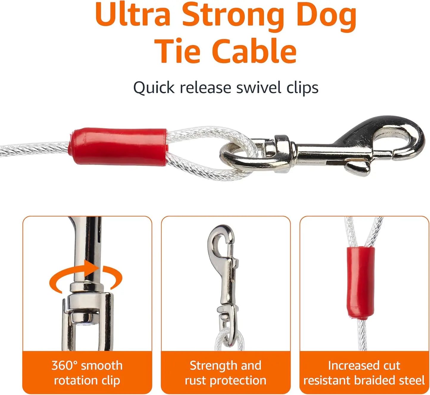 Durable Steel Tie Out Cable For Dogs With PVC Coating