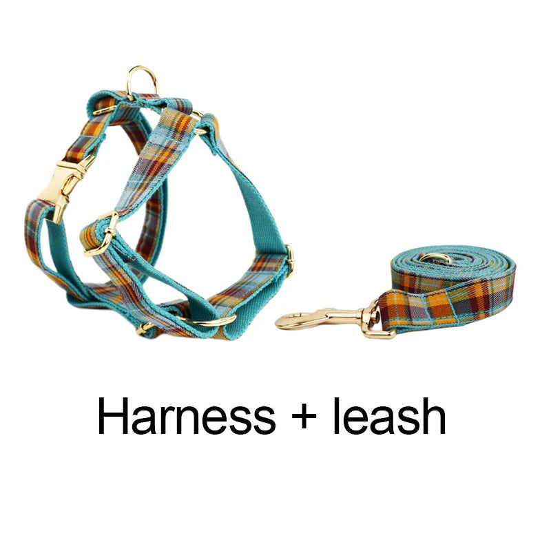 YTYINCN Personalized Logo Cotton Pet Collar Leashes Harness Bow Set