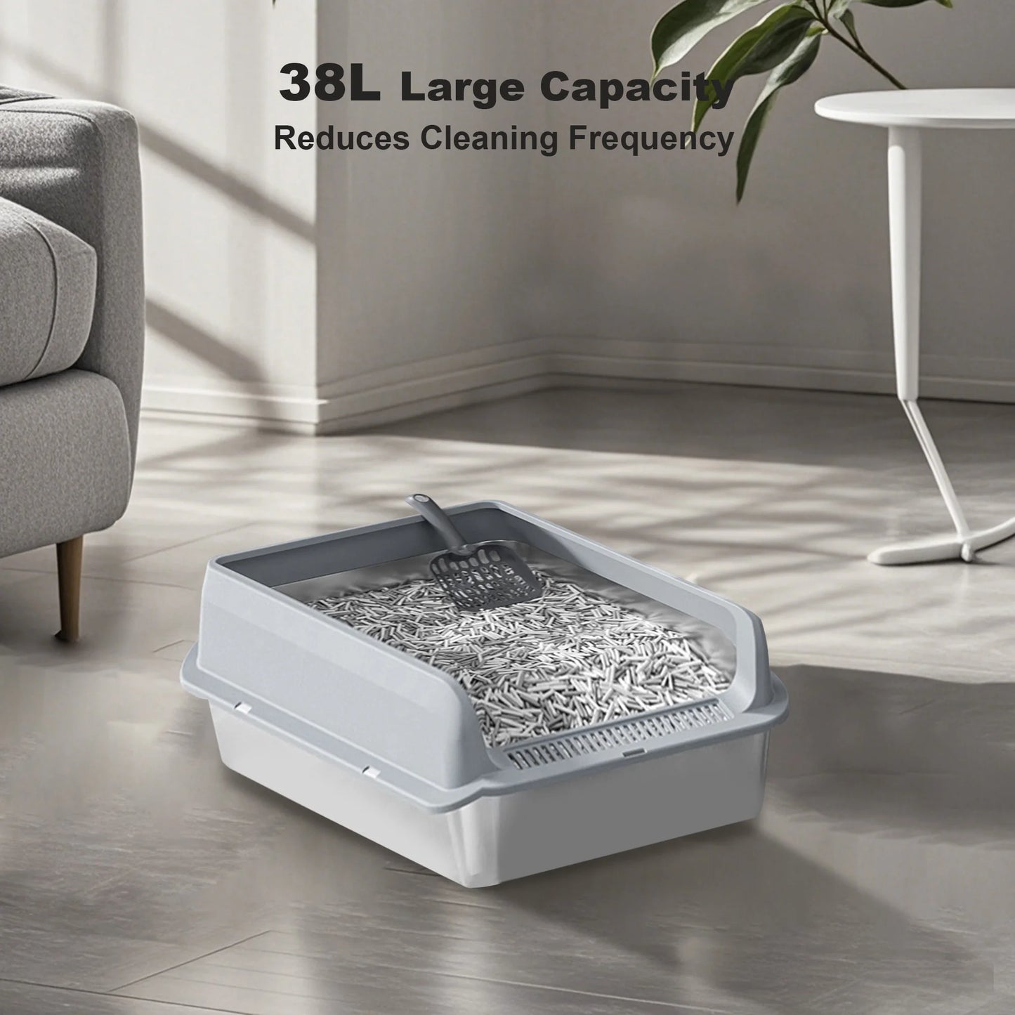 HiMISSH Stainless Steel Cat Litter Box With High Sides