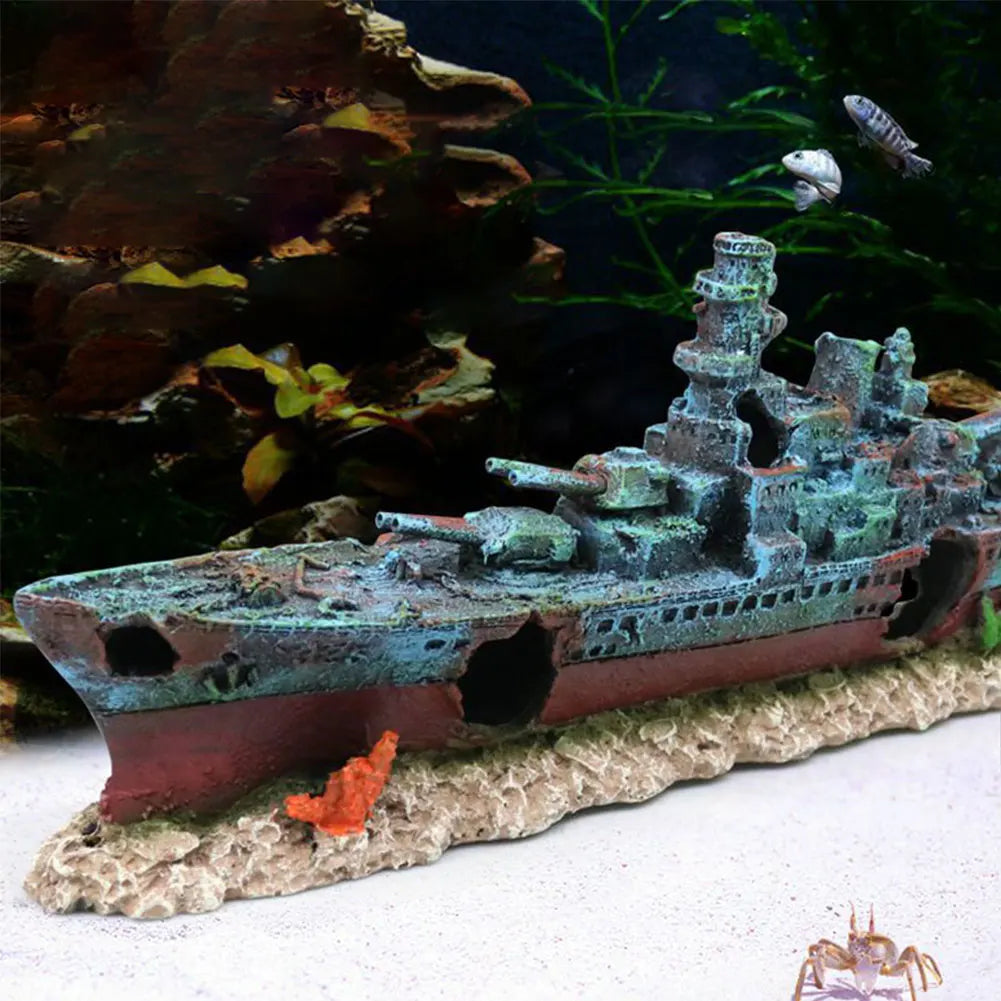 MOJOYCE Aquarium Warship Wreckage Ornament For Fish Tank Decor