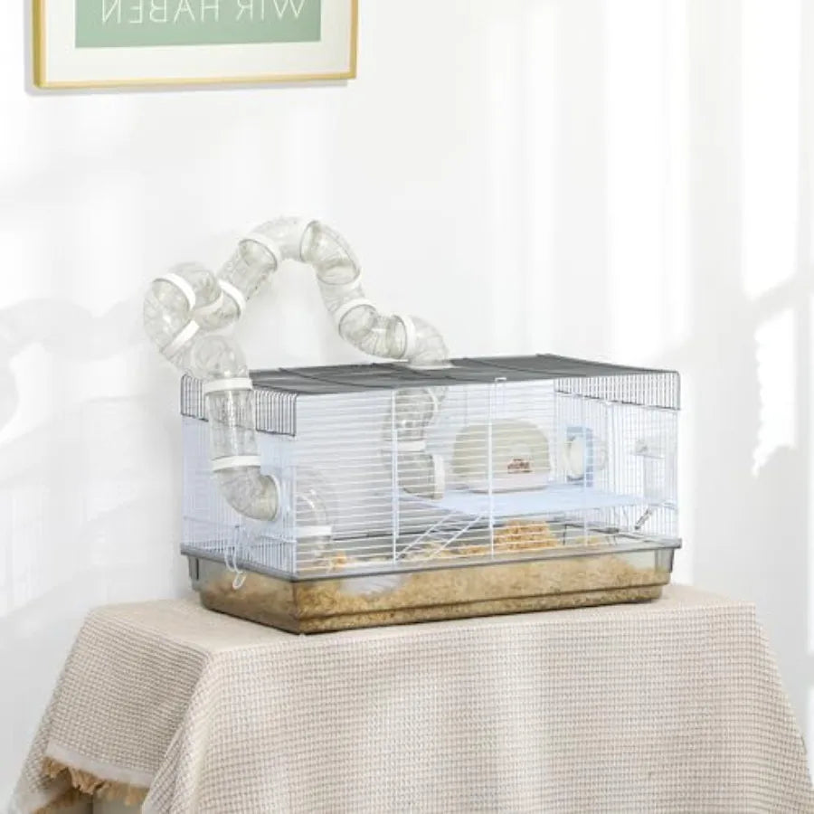 Guangdong Hamster Cage Two Levels With Tubes Exercise Wheel