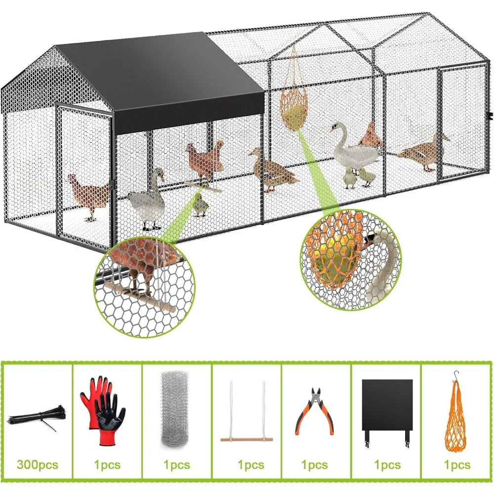 XMSJ Metal Chicken Coop Run Outdoor Poultry Enclosure For Chickens