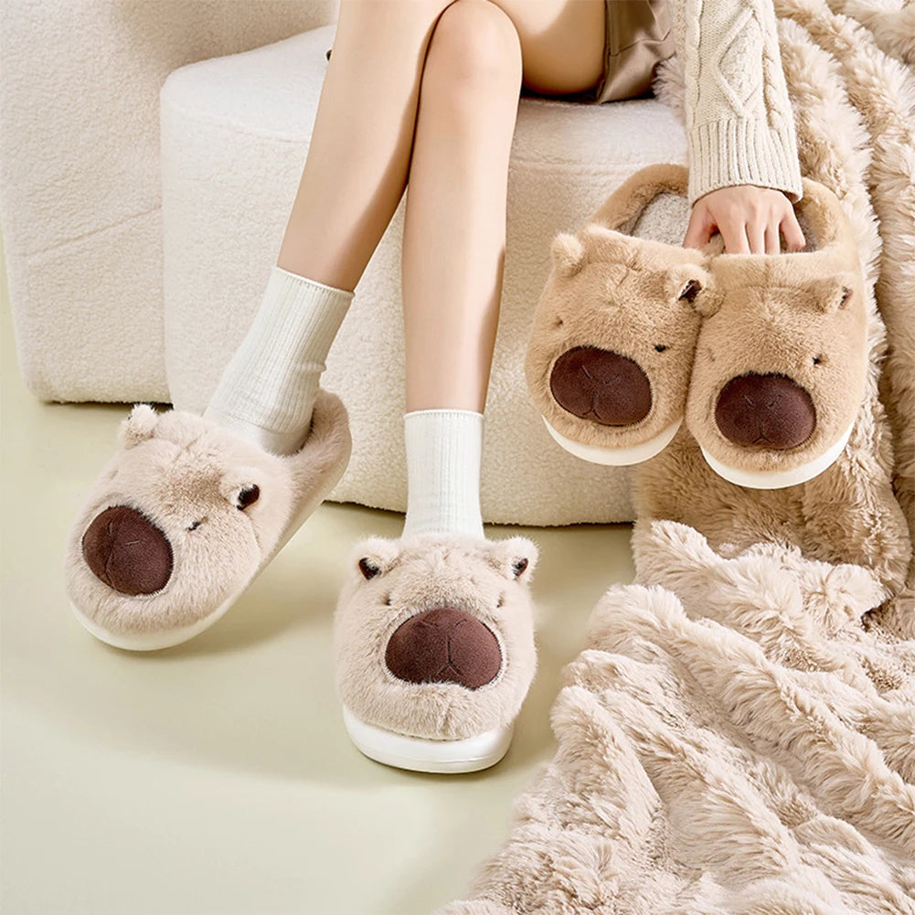 Hebei Capybara Slippers Women Closed Toe Furry Home Footwear
