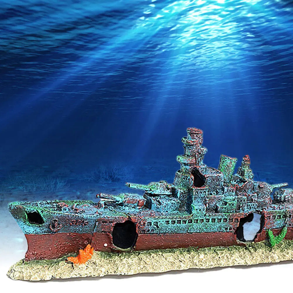 MOJOYCE Aquarium Warship Wreckage Ornament For Fish Tank Decor