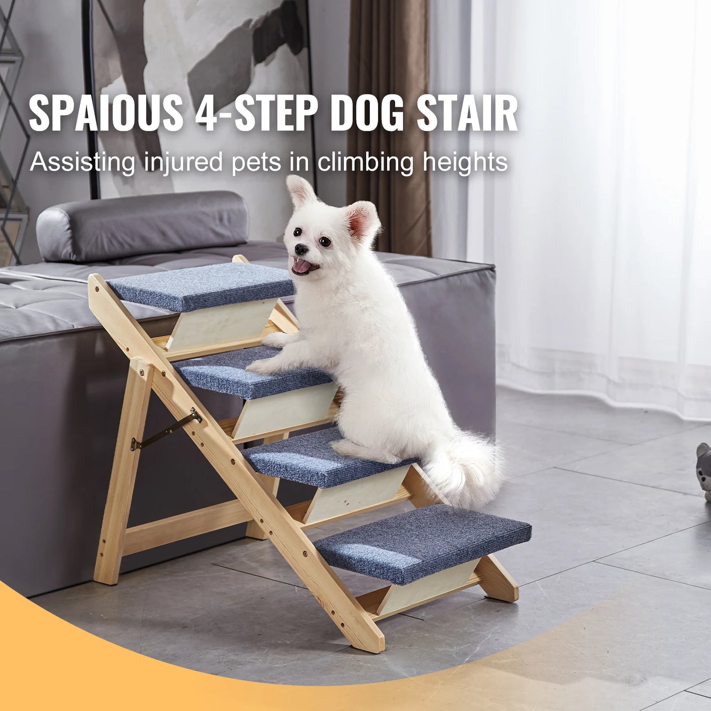 Dog Door Foldable Wooden Pet Steps And Ramp 2 In 1 For Beds