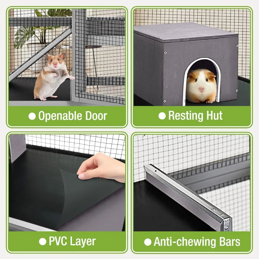 Guangdong Multilevel Wooden Small Pet Cage With Ramp Hideout Tray