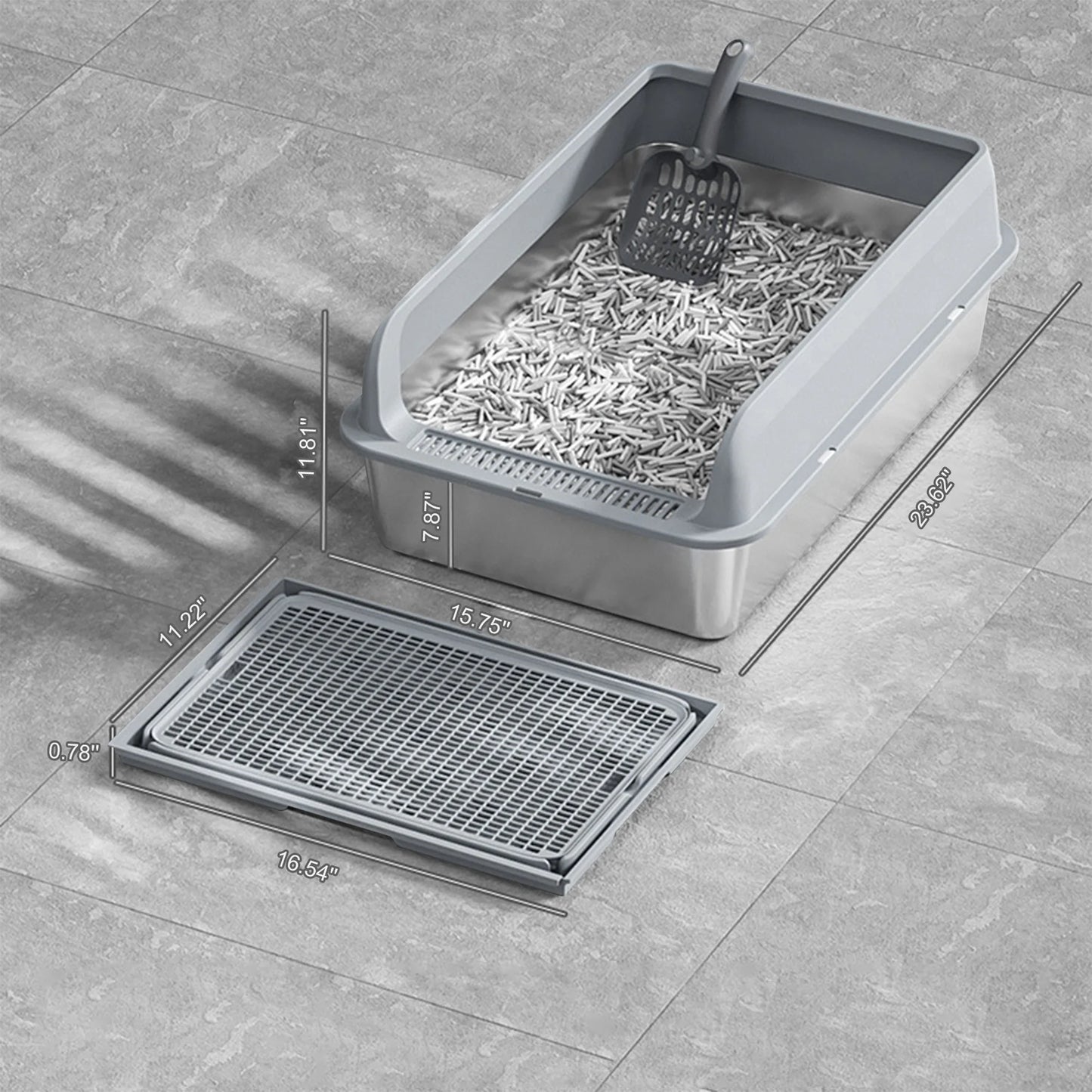 HiMISSH Stainless Steel Cat Litter Box With High Sides