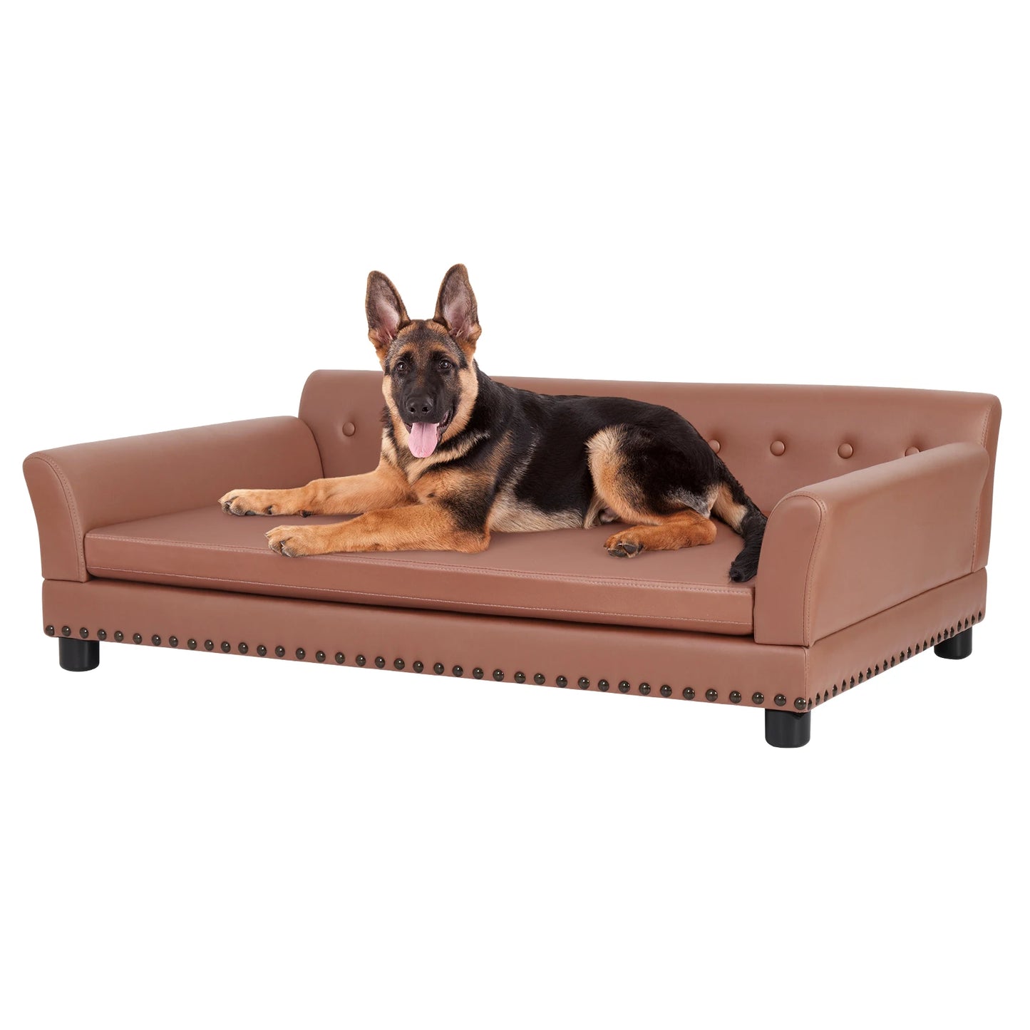 BINGOPAW Pet Sofa Bed Wooden Frame Leather Fabric Cushion