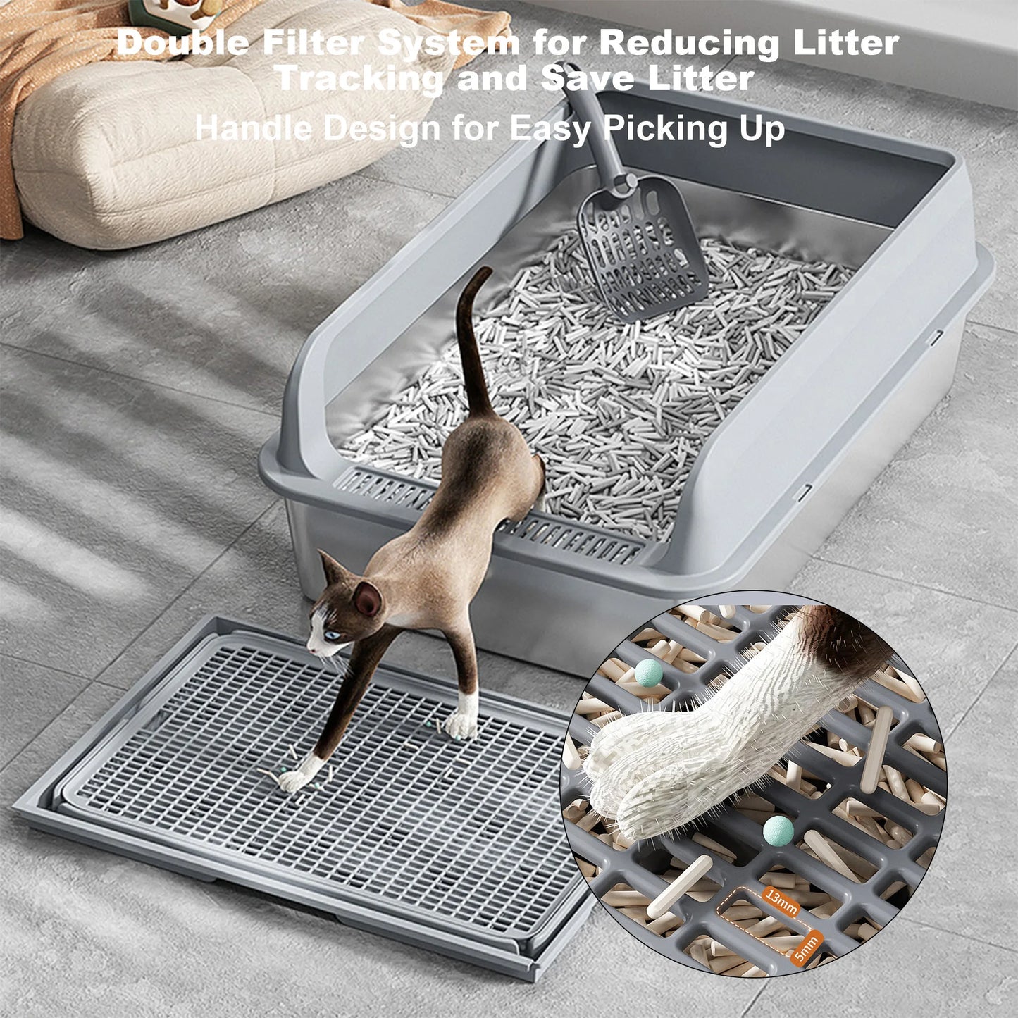 HiMISSH Stainless Steel Cat Litter Box With High Sides