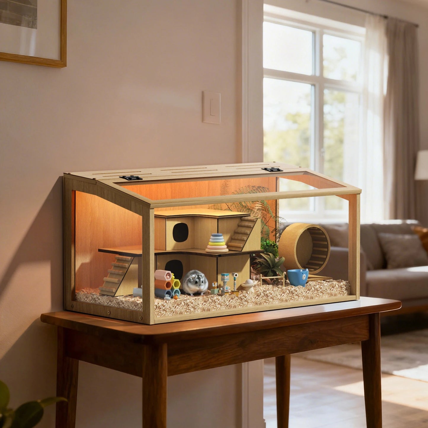 Guangdong Wooden Hamster Cage With Glass Panels