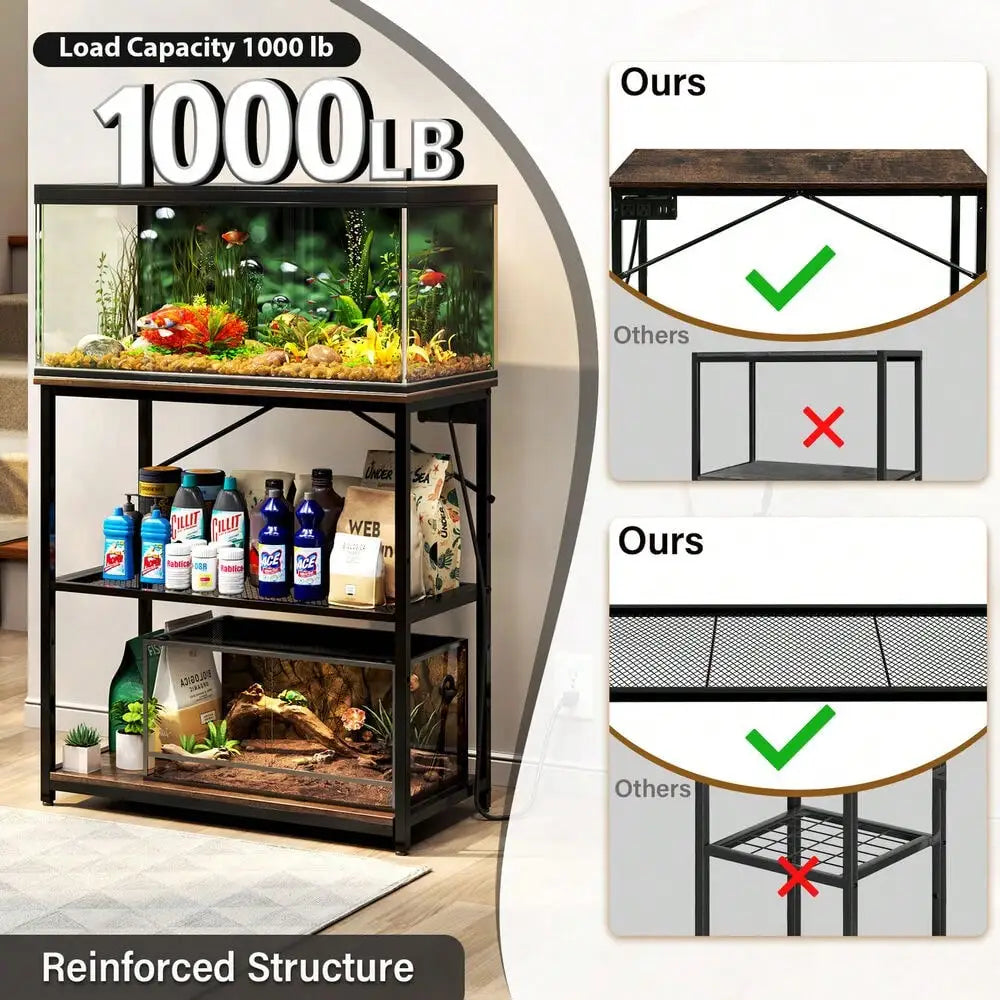 Two Tank Aquarium Stand With Charging Station For Dual Tanks