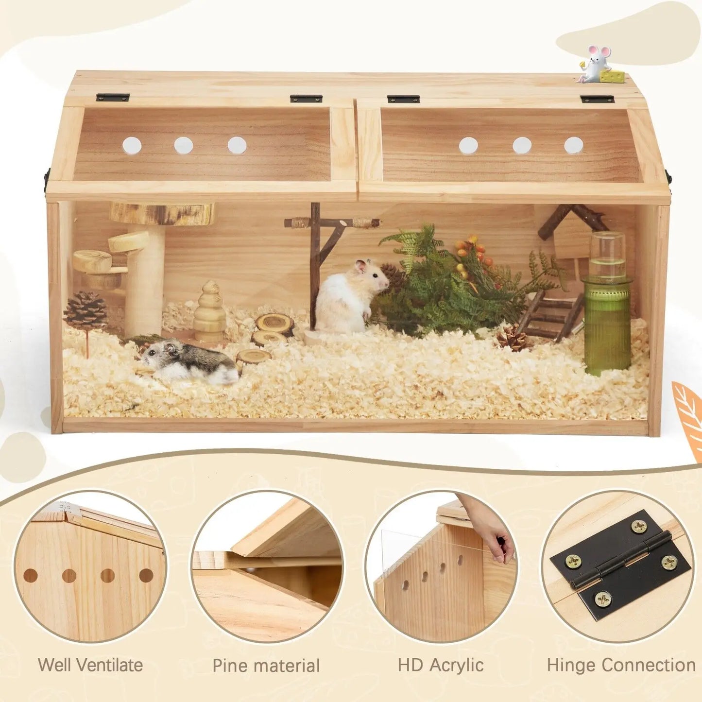 Guangdong Wooden Hamster Cage With Openable Top Hideout