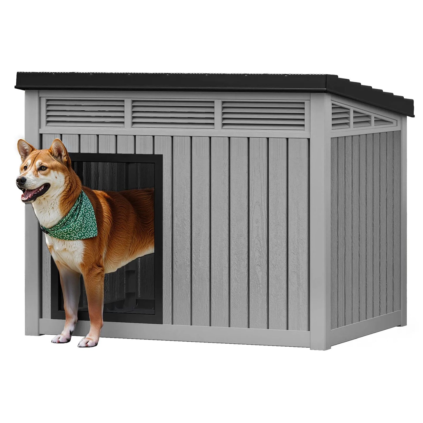 Plastic Dog House With Liftable Roof Outdoor Kennel Air Vents