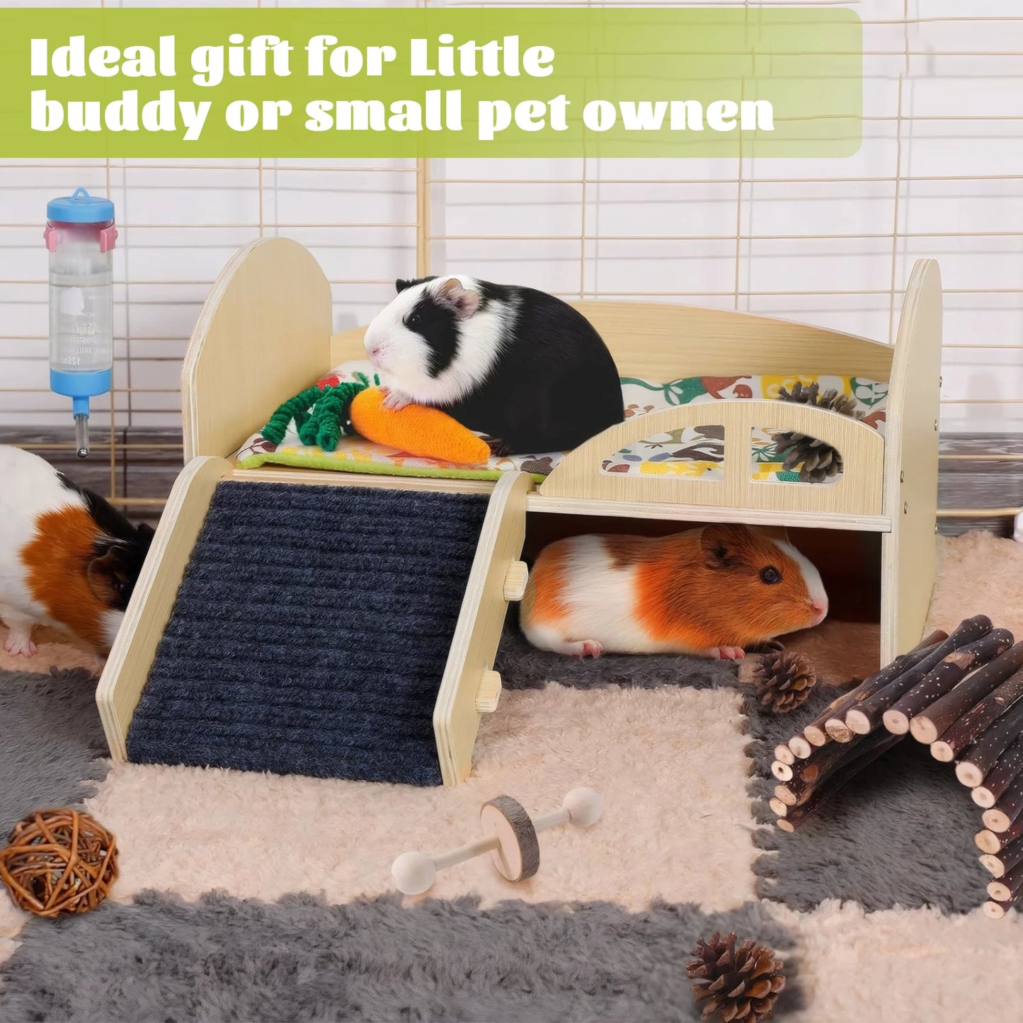 APWIKOGER Guinea Hideout Platform Wood Pet Toy Bed Small Animals