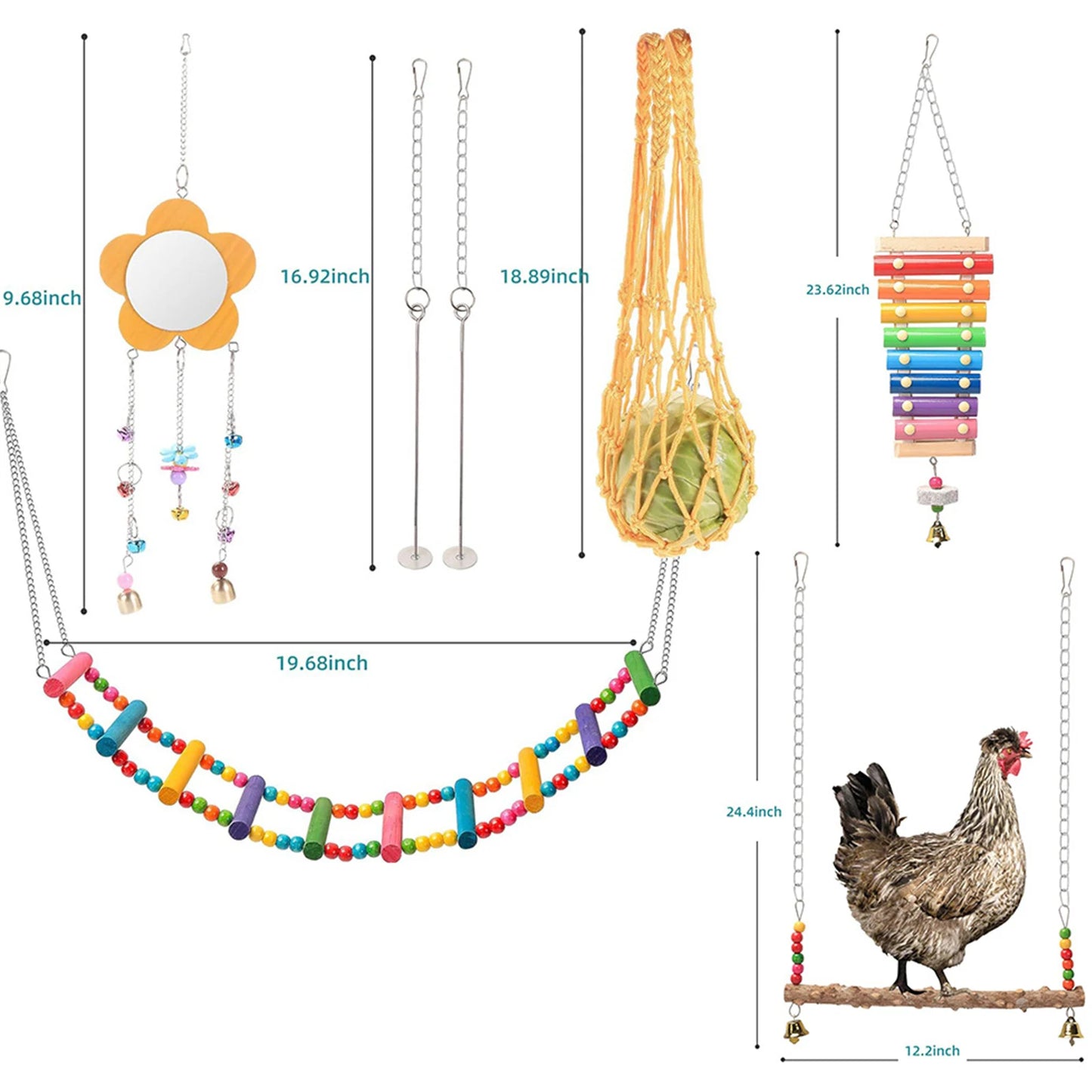 Shunmaii 7Pcs Chewing Foraging Toy With Wooden Hanging Feeder For Parrot