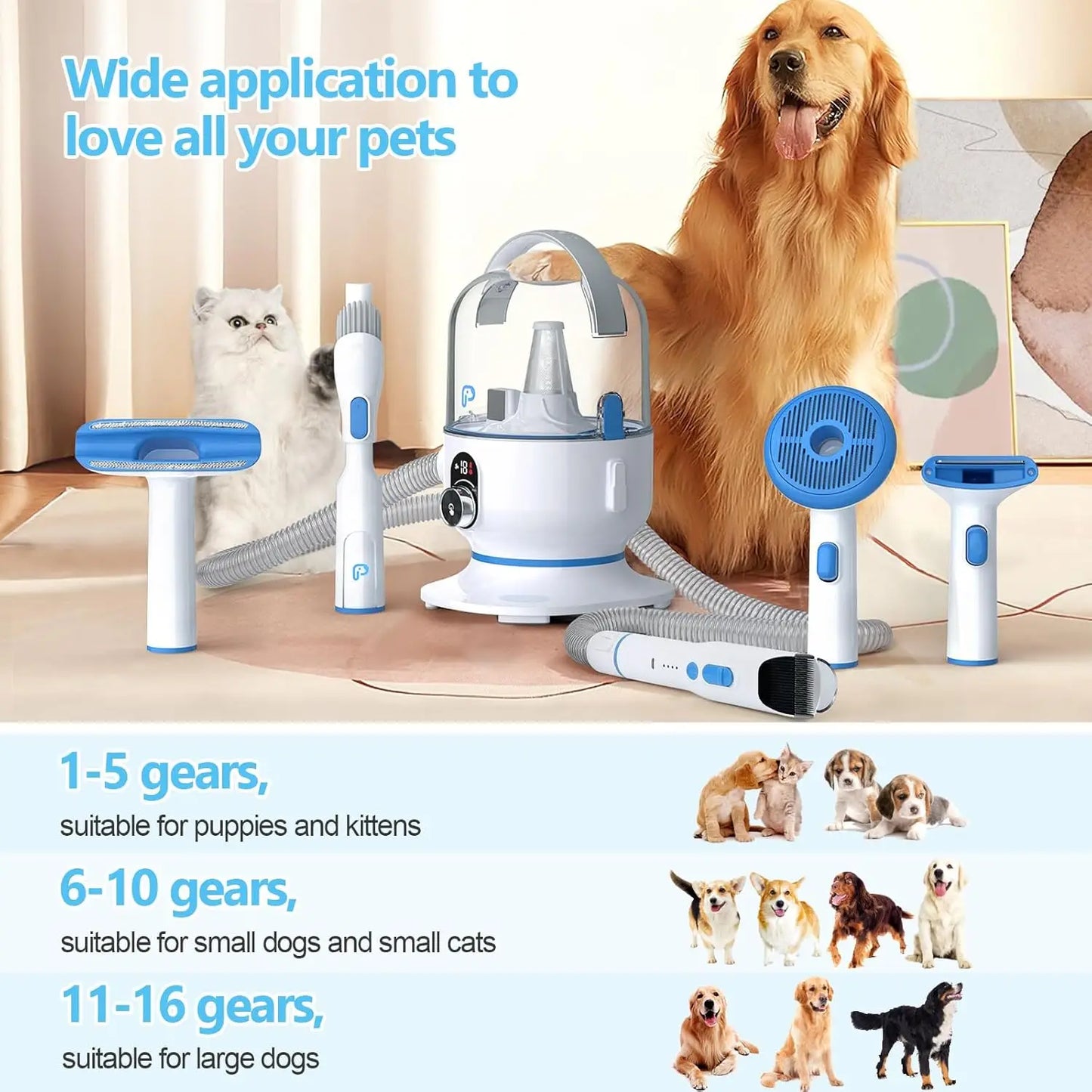 Hign-Concerned 5-In-1 Pet Grooming Vacuum Kit For Dogs And Cats