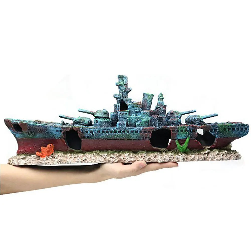 MOJOYCE Aquarium Warship Wreckage Ornament For Fish Tank Decor
