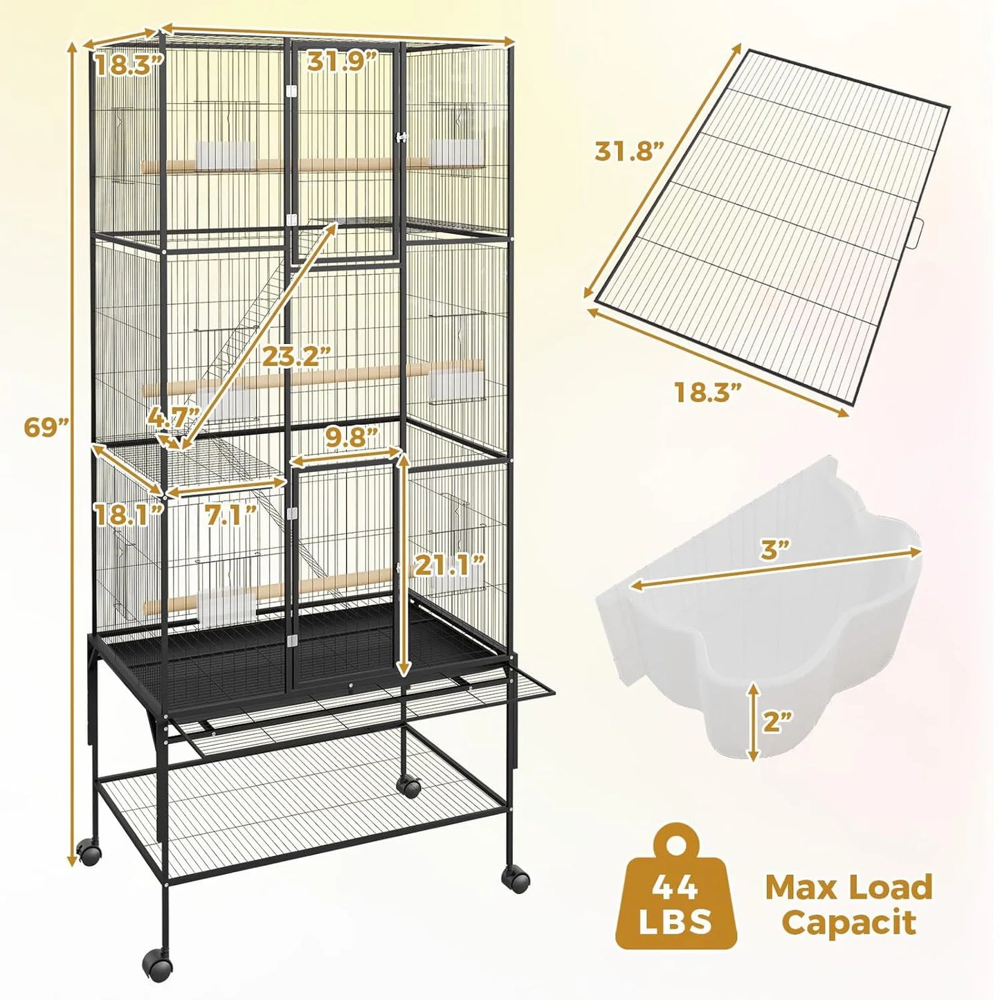 DishyKooker Bird Cage With Rolling Storage Stands And Bowls