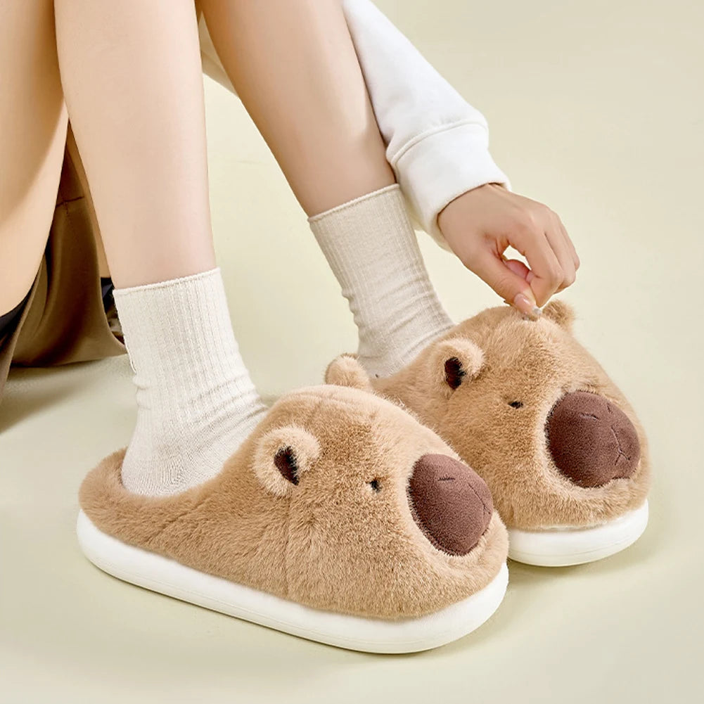 Hebei Capybara Slippers Women Closed Toe Furry Home Footwear