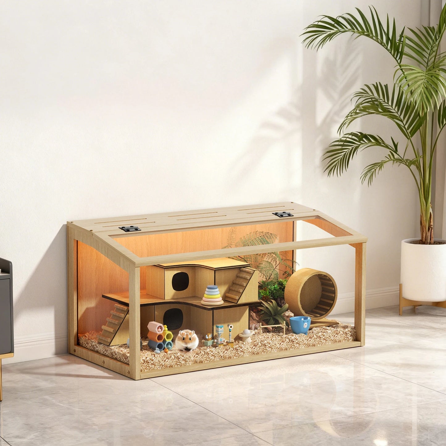 Guangdong Wooden Hamster Cage With Glass Panels