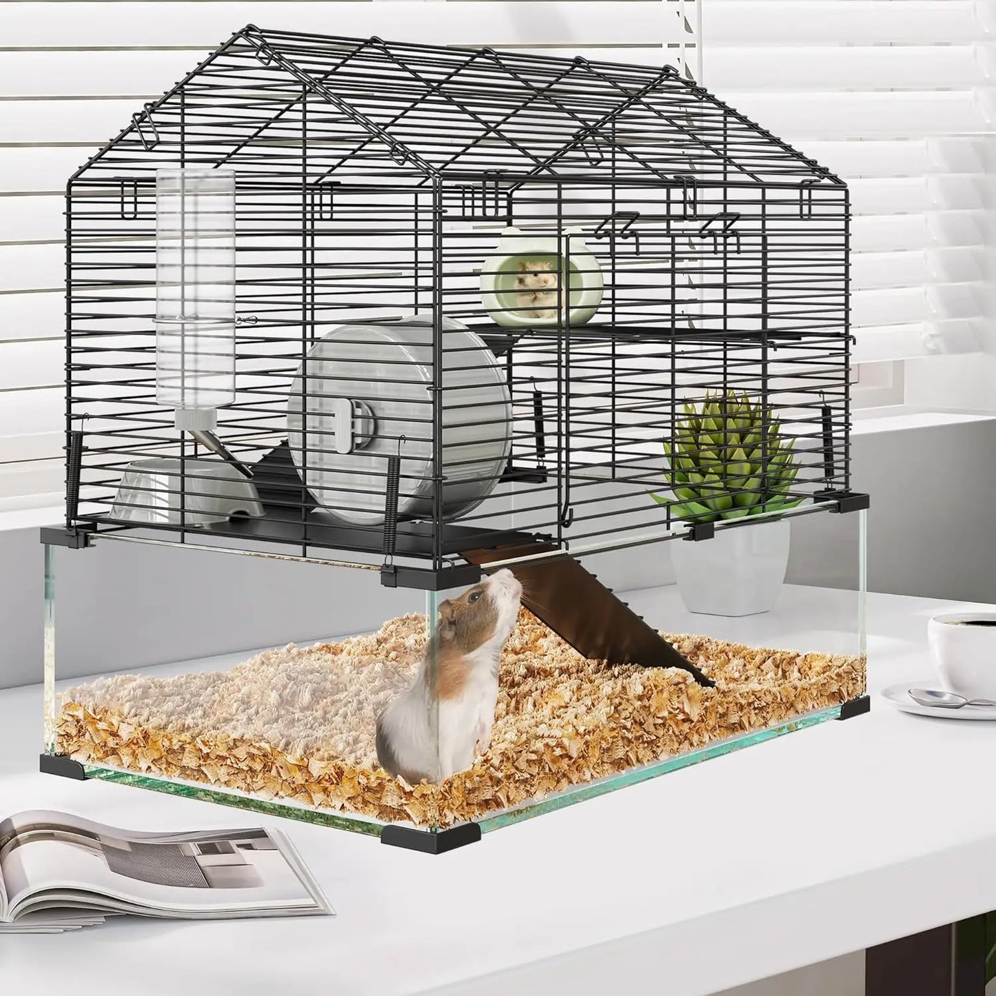 TWISTER.CKCN Metal Hamster Cage With Water Bottle For Small Pets