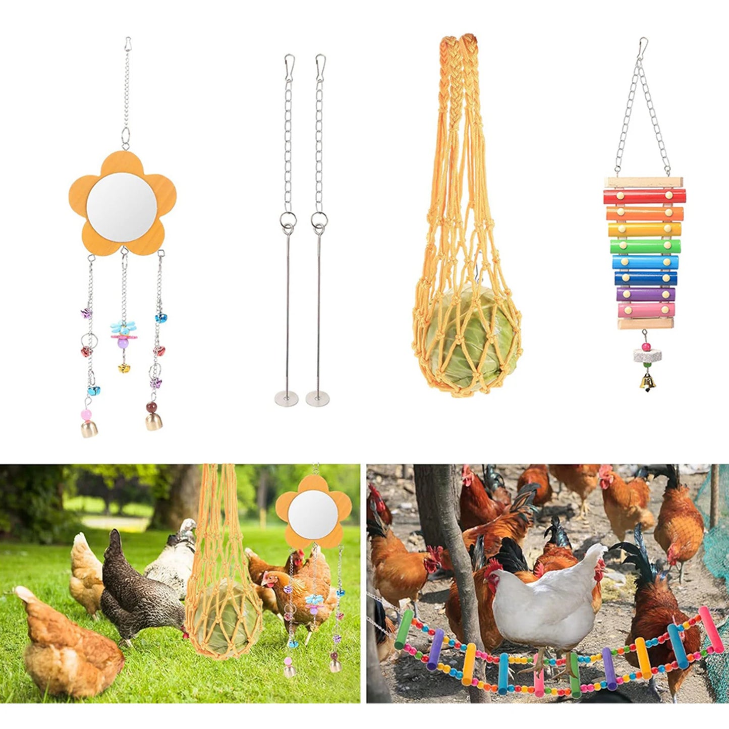 Shunmaii 7Pcs Chewing Foraging Toy With Wooden Hanging Feeder For Parrot