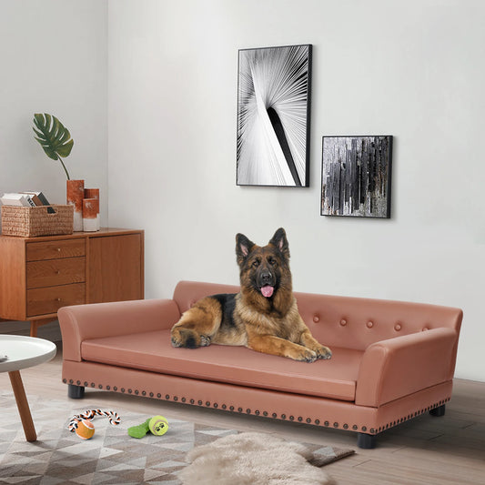 BINGOPAW Pet Sofa Bed Wooden Frame Leather Fabric Cushion
