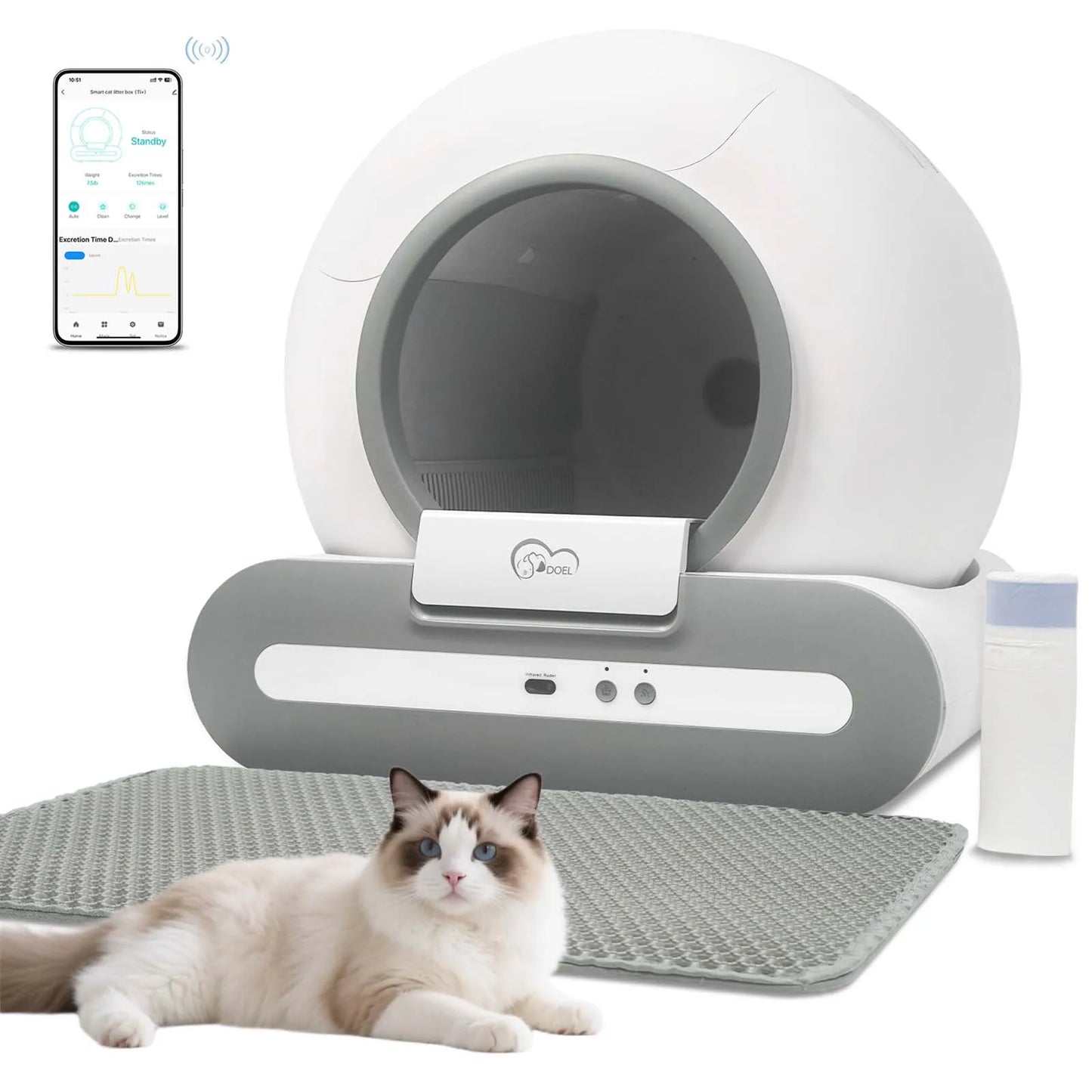 DOEL App Controlled Self Cleaning Cat Litter Box With 2.4G WiFi