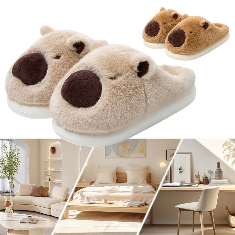 Hebei Capybara Slippers Women Closed Toe Furry Home Footwear