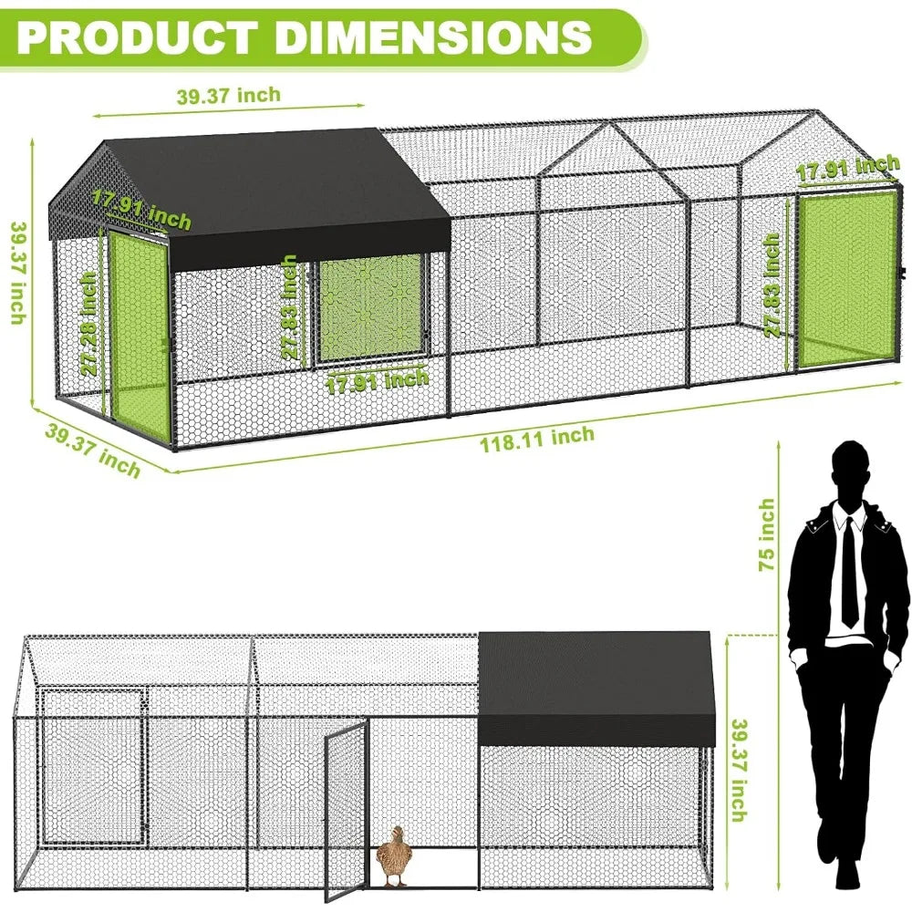 XMSJ Metal Chicken Coop Run Outdoor Poultry Enclosure For Chickens