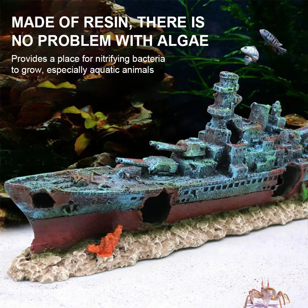 MOJOYCE Aquarium Warship Wreckage Ornament For Fish Tank Decor