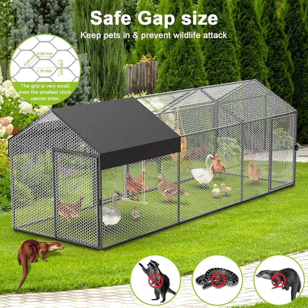 XMSJ Metal Chicken Coop Run For 8-12 Chickens With Cover