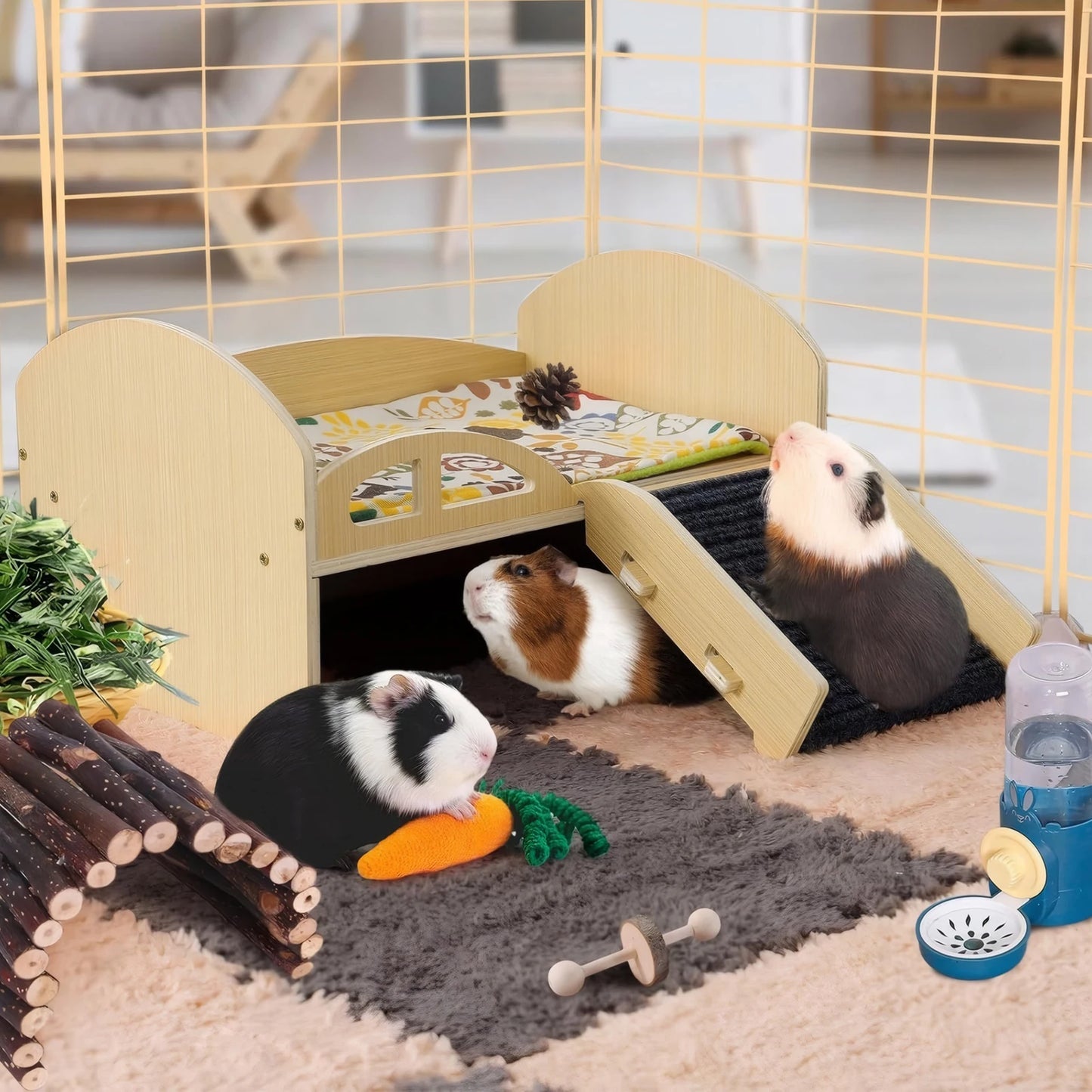 APWIKOGER Guinea Hideout Platform Wood Pet Toy Bed Small Animals